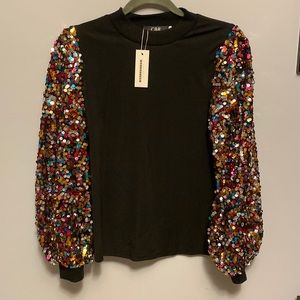 Black dressy long sequin sleeve shirt